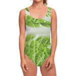 Fresh Cabbage Leaf Print One Piece Swimsuit