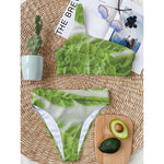 Fresh Cabbage Leaf Print One Shoulder Bikini Top