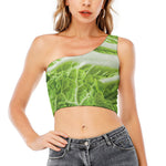 Fresh Cabbage Leaf Print One Shoulder Crop Top