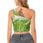 Fresh Cabbage Leaf Print One Shoulder Crop Top