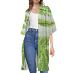 Fresh Cabbage Leaf Print Open Front Beach Cover Up
