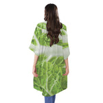 Fresh Cabbage Leaf Print Open Front Beach Cover Up