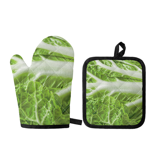 Fresh Cabbage Leaf Print Oven Mitt And Pot Holder Set
