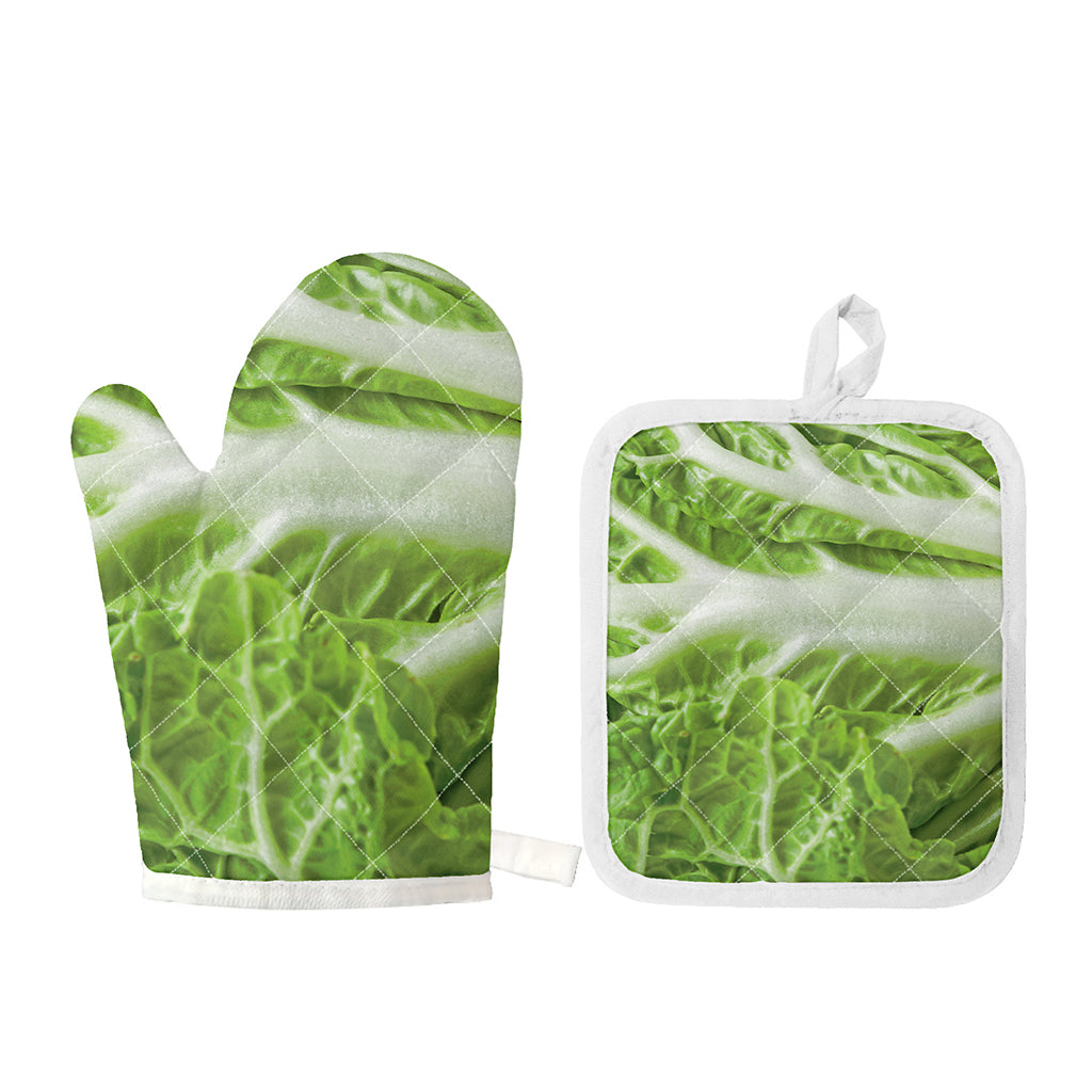 Fresh Cabbage Leaf Print Oven Mitt And Pot Holder Set