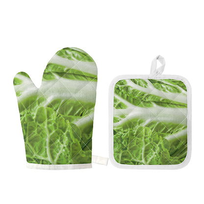 Fresh Cabbage Leaf Print Oven Mitt And Pot Holder Set