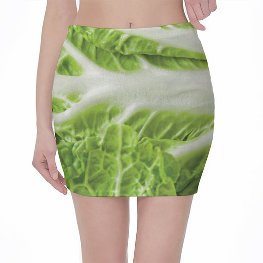 Fresh Cabbage Leaf Print Pencil Mini Skirt