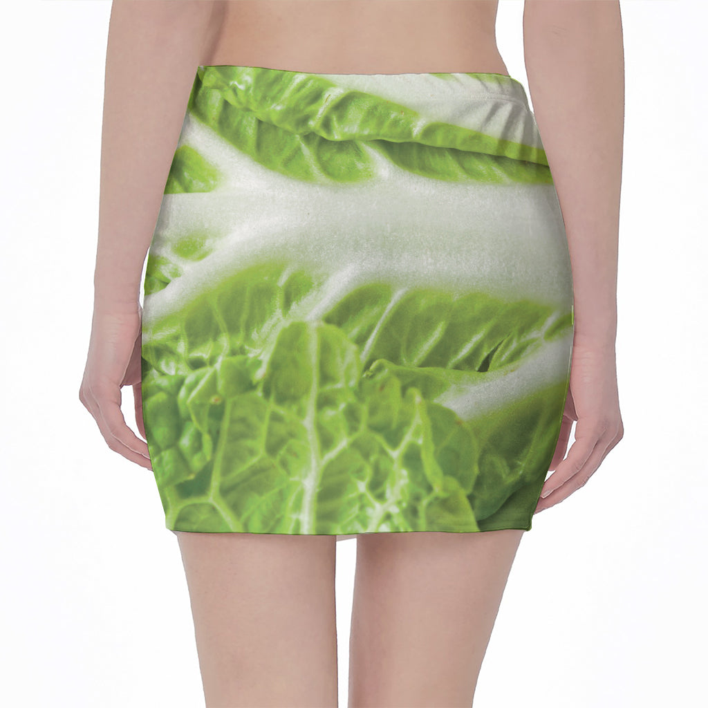 Fresh Cabbage Leaf Print Pencil Mini Skirt