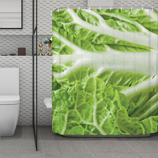Fresh Cabbage Leaf Print Polyester Shower Curtain