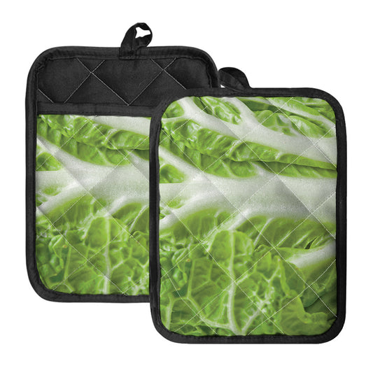 Fresh Cabbage Leaf Print Pot Holders With Pocket