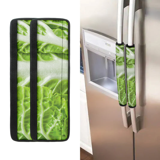 Fresh Cabbage Leaf Print Refrigerator Handle Covers