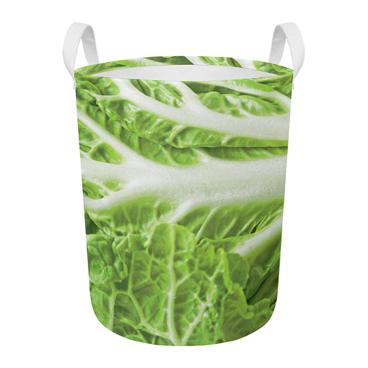 Fresh Cabbage Leaf Print Round Laundry Basket