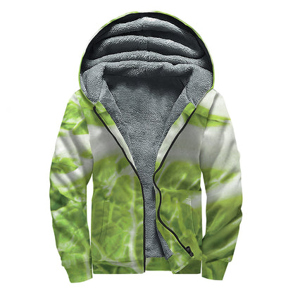 Fresh Cabbage Leaf Print Sherpa Lined Zip Up Hoodie