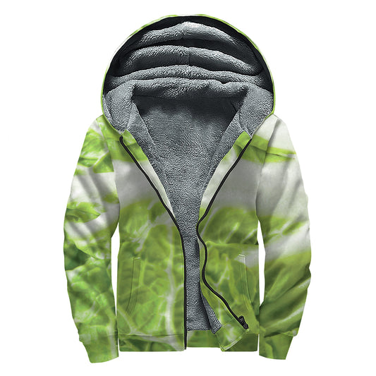 Fresh Cabbage Leaf Print Sherpa Lined Zip Up Hoodie