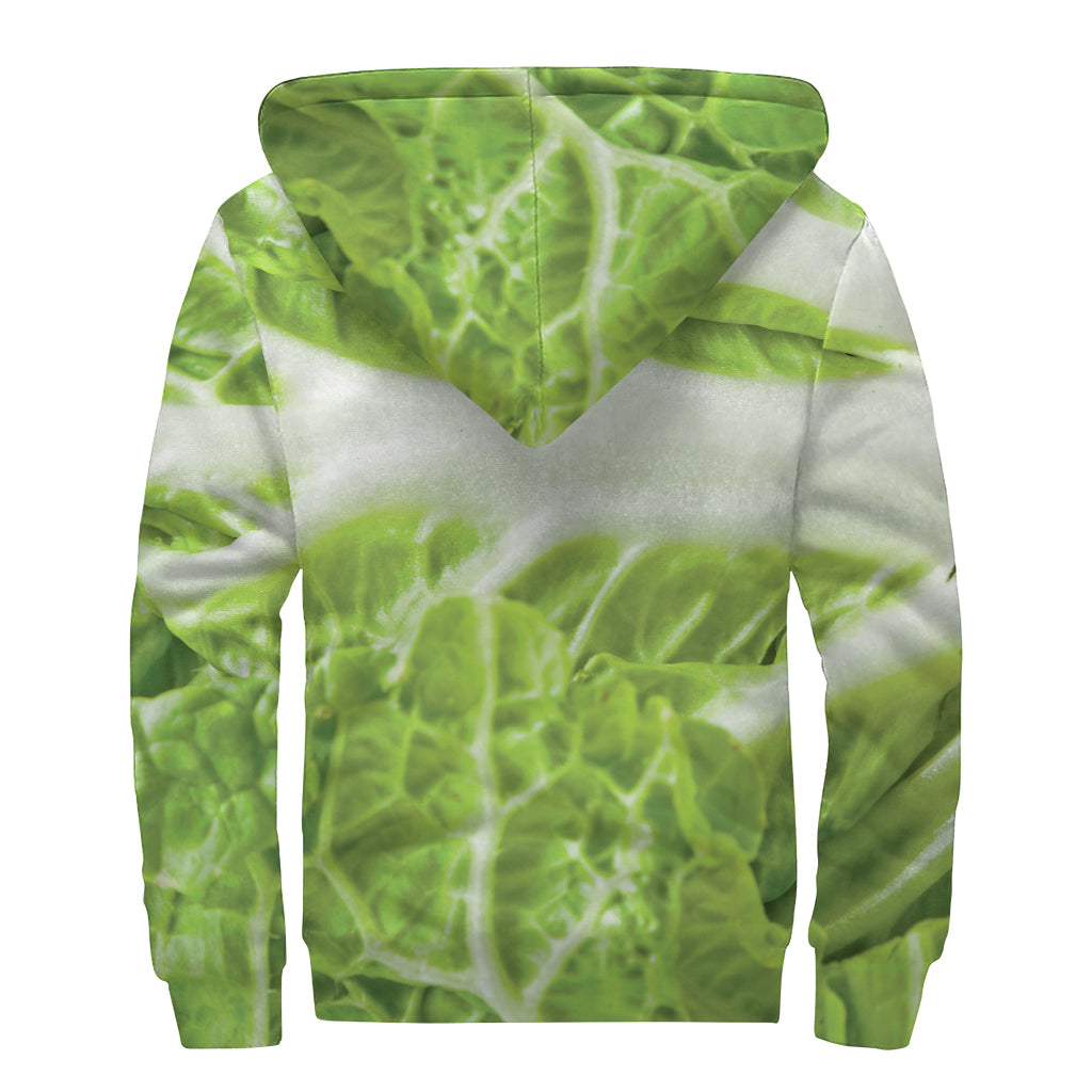Fresh Cabbage Leaf Print Sherpa Lined Zip Up Hoodie