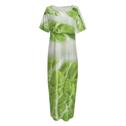 Fresh Cabbage Leaf Print Short Sleeve Long Nightdress
