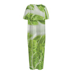 Fresh Cabbage Leaf Print Short Sleeve Long Nightdress
