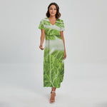 Fresh Cabbage Leaf Print Short Sleeve Maxi Dress