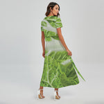 Fresh Cabbage Leaf Print Short Sleeve Maxi Dress