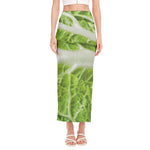 Fresh Cabbage Leaf Print Side Slit Maxi Skirt