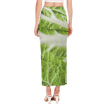 Fresh Cabbage Leaf Print Side Slit Maxi Skirt