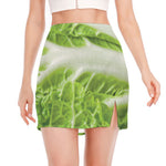 Fresh Cabbage Leaf Print Side Slit Mini Skirt