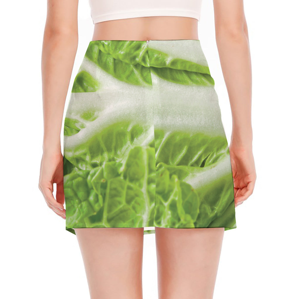 Fresh Cabbage Leaf Print Side Slit Mini Skirt