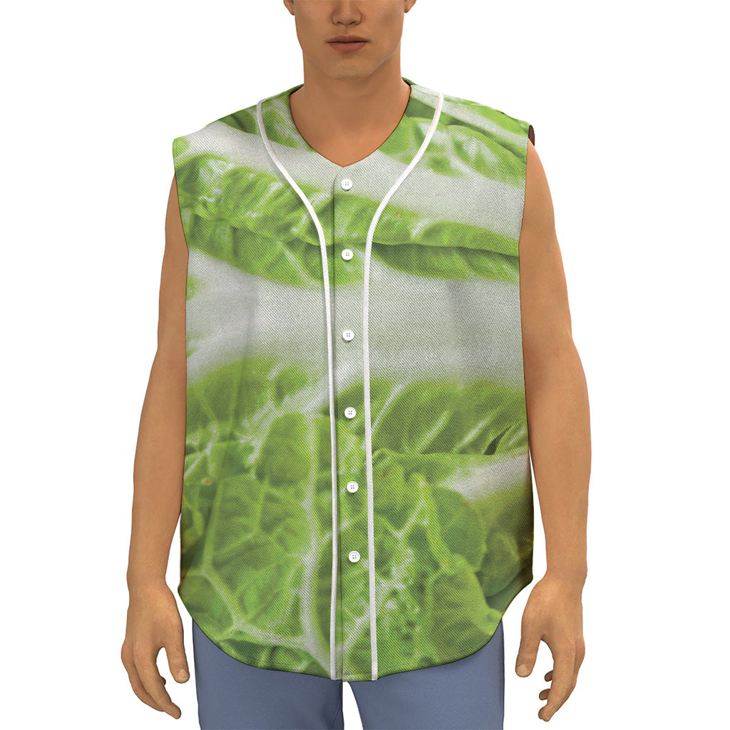 Fresh Cabbage Leaf Print Sleeveless Baseball Jersey