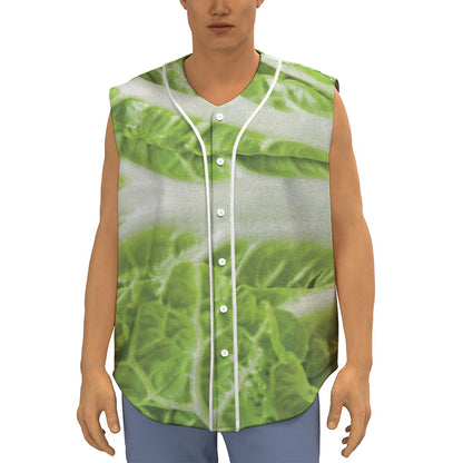 Fresh Cabbage Leaf Print Sleeveless Baseball Jersey