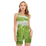 Fresh Cabbage Leaf Print Sleeveless One Piece Swimsuit