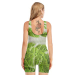 Fresh Cabbage Leaf Print Sleeveless One Piece Swimsuit