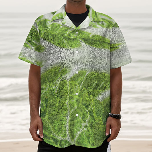 Fresh Cabbage Leaf Print Textured Short Sleeve Shirt