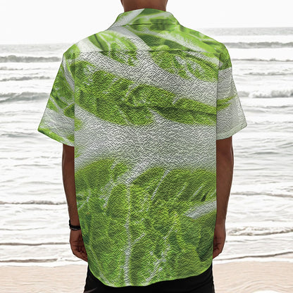Fresh Cabbage Leaf Print Textured Short Sleeve Shirt