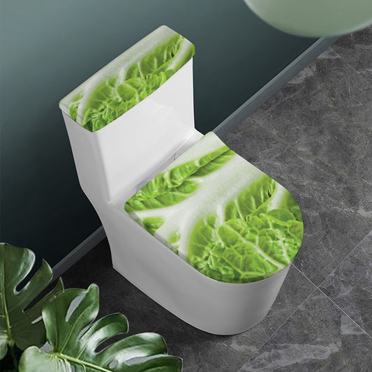 Fresh Cabbage Leaf Print Toilet Lid And Tank Cover Set