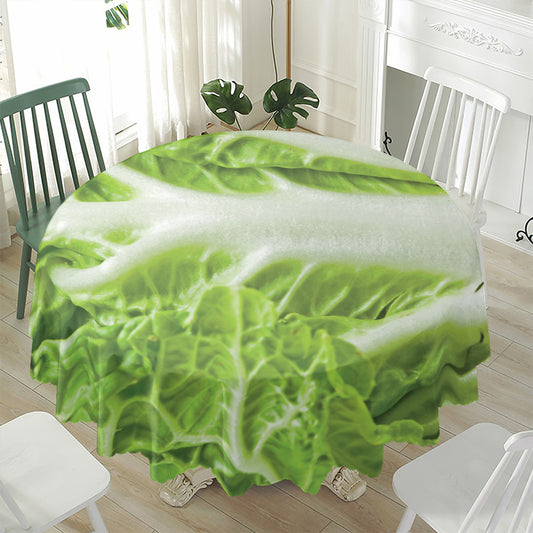 Fresh Cabbage Leaf Print Waterproof Round Tablecloth