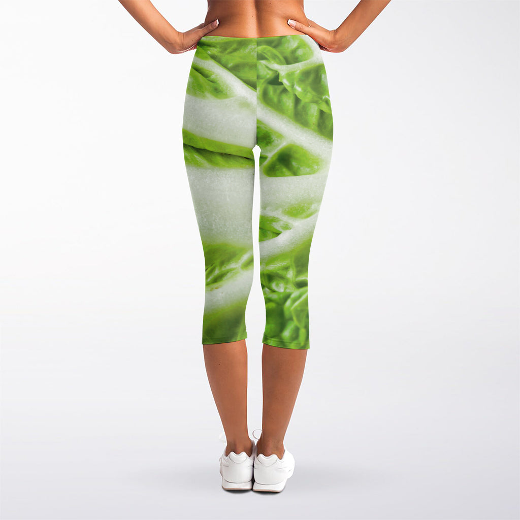 Fresh Cabbage Leaf Print Women's Capri Leggings