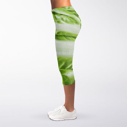 Fresh Cabbage Leaf Print Women's Capri Leggings