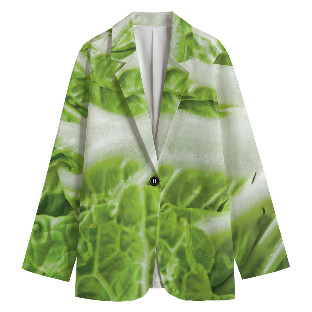 Fresh Cabbage Leaf Print Women's Cotton Blazer
