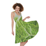 Fresh Cabbage Leaf Print Women's Sleeveless Dress