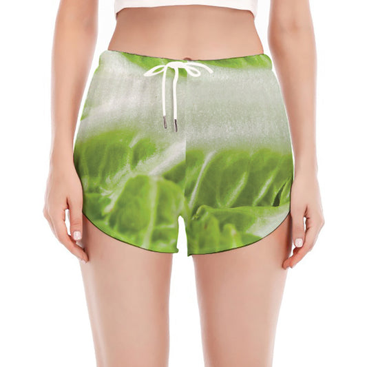 Fresh Cabbage Leaf Print Women's Split Running Shorts