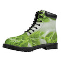 Fresh Cabbage Leaf Print Padded Collar Lace Up Boots