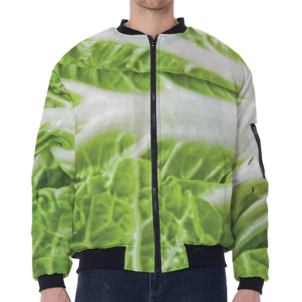 Fresh Cabbage Leaf Print Zip Sleeve Bomber Jacket