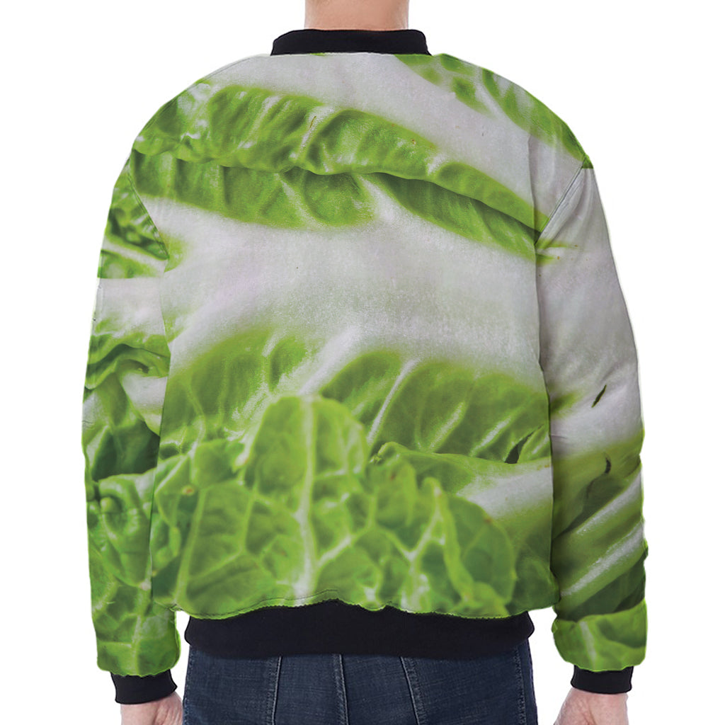Fresh Cabbage Leaf Print Zip Sleeve Bomber Jacket