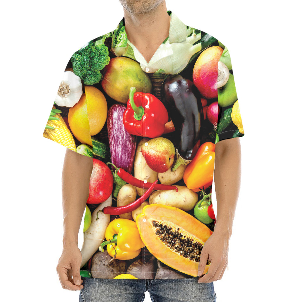 Fresh Fruits And Vegetables Print Aloha Shirt