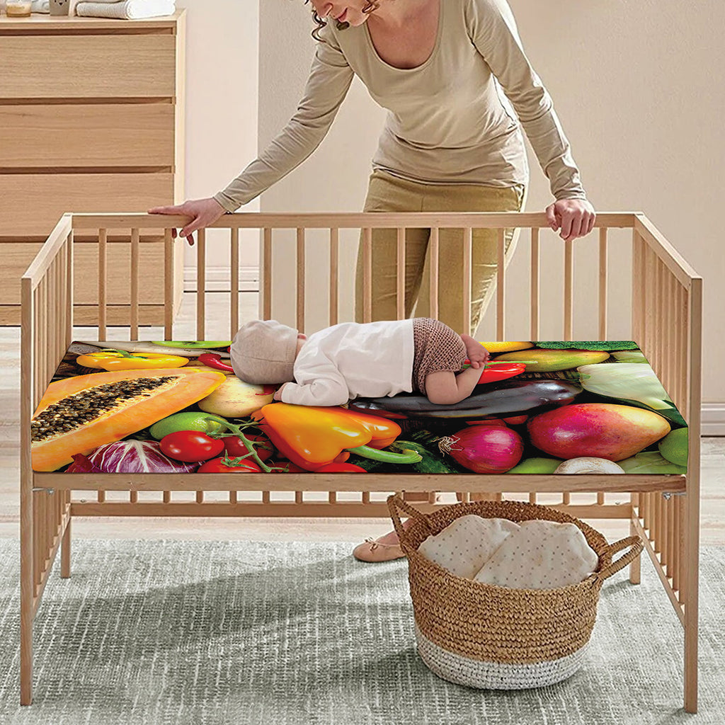 Fresh Fruits And Vegetables Print Baby Crib Sheet