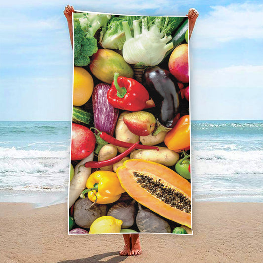 Fresh Fruits And Vegetables Print Beach Towel