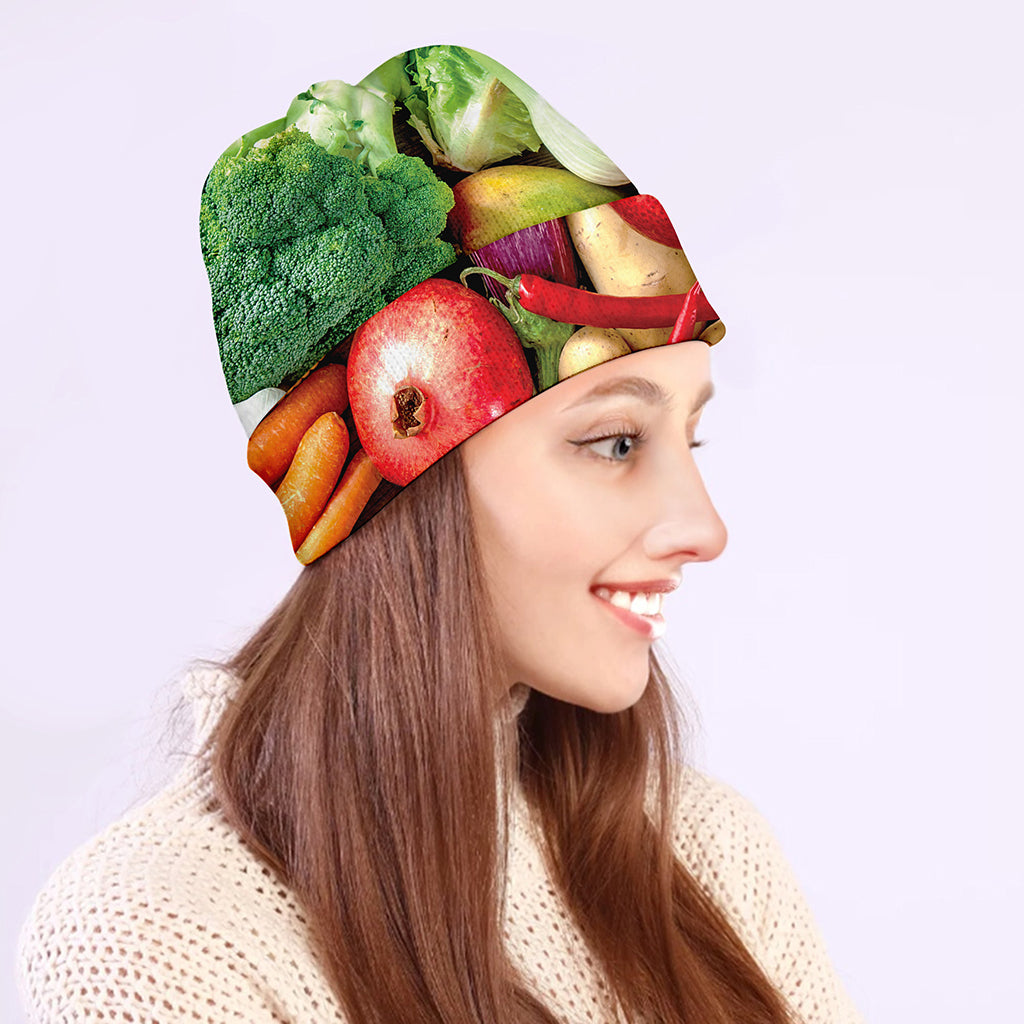 Fresh Fruits And Vegetables Print Beanie