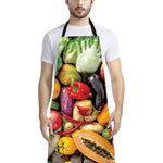 Fresh Fruits And Vegetables Print Bib Apron With Pocket
