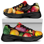 Fresh Fruits And Vegetables Print Black Chunky Shoes