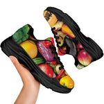 Fresh Fruits And Vegetables Print Black Chunky Shoes