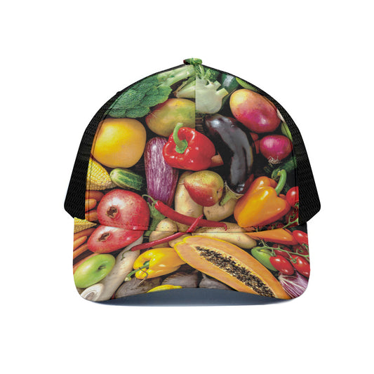 Fresh Fruits And Vegetables Print Black Mesh Trucker Cap